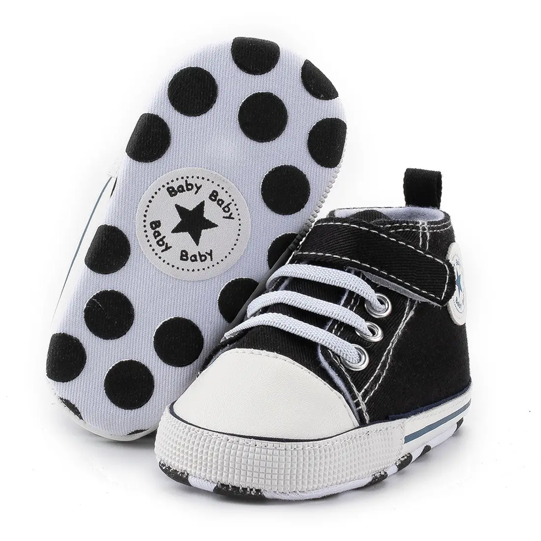 Pink Baby High-Top Canvas Shoes with Polka Dot Soles