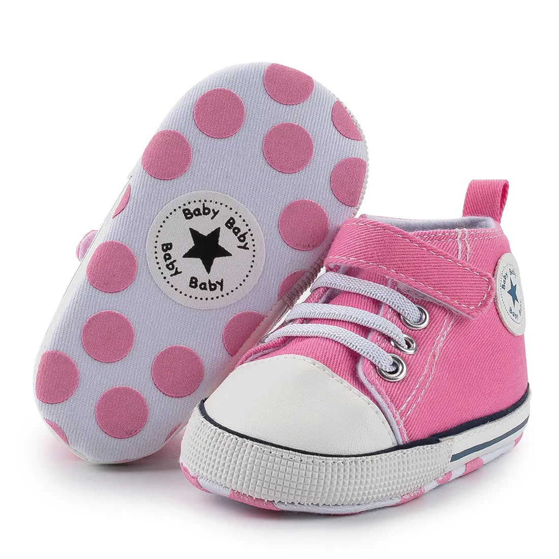 Pink Baby High-Top Canvas Shoes with Polka Dot Soles