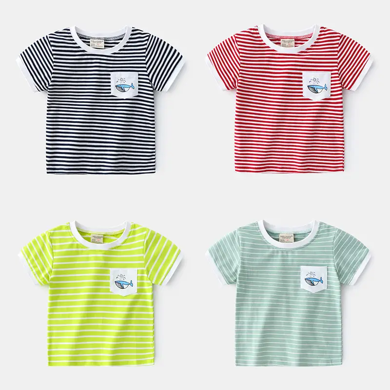 Boys Striped T-shirt Red White Striped Summer Wear - Image 4