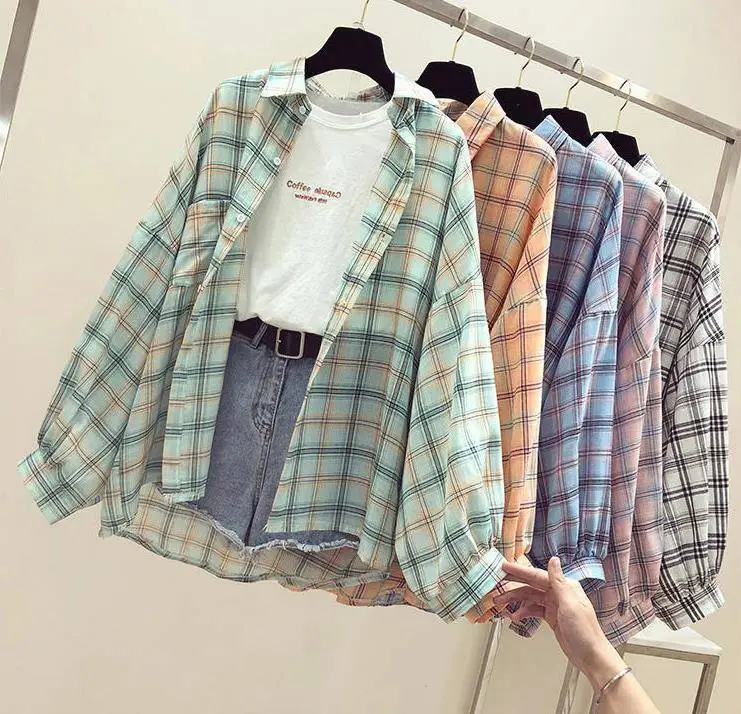 Women Plaid Shirt Sun Protection Jacket 2025 Loose Korean Style — feature 1