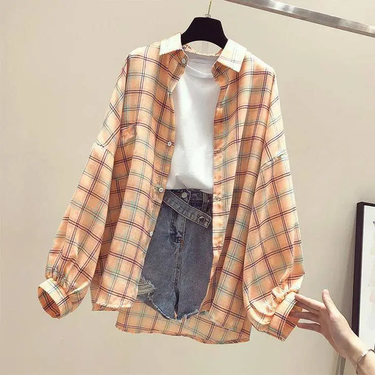 Women Plaid Shirt Sun Protection Jacket 2025 Loose Korean Style — feature 10