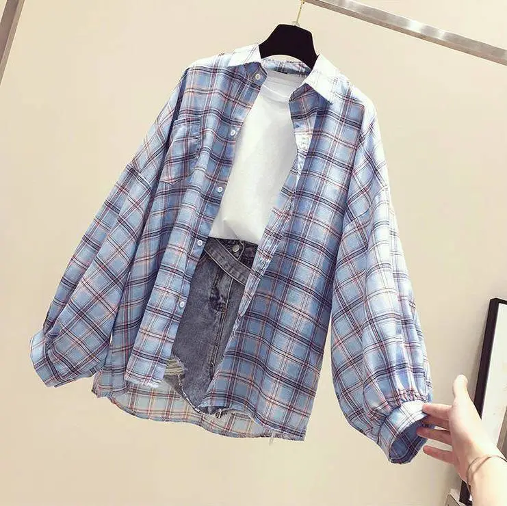 Women Plaid Shirt Sun Protection Jacket 2025 Loose Korean Style — feature 13