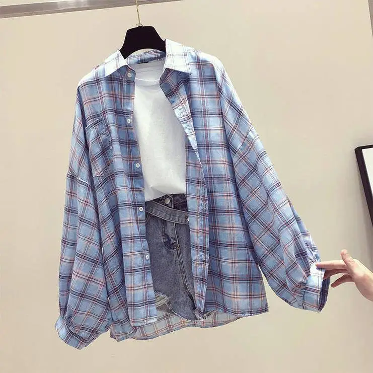 Women Plaid Shirt Sun Protection Jacket 2025 Loose Korean Style — feature 14