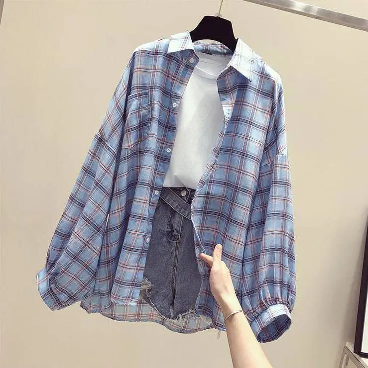 Women Plaid Shirt Sun Protection Jacket 2025 Loose Korean Style — feature 15