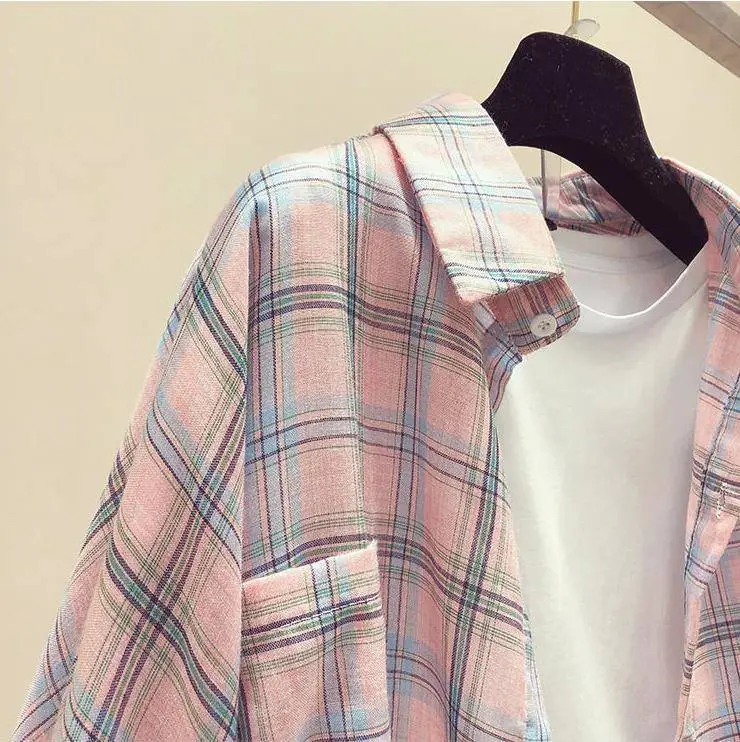 Women Plaid Shirt Sun Protection Jacket 2025 Loose Korean Style — feature 16