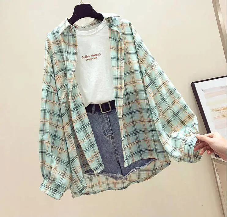 Women Plaid Shirt Sun Protection Jacket 2025 Loose Korean Style — feature 3