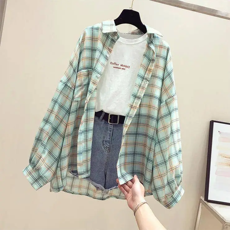 Women Plaid Shirt Sun Protection Jacket 2025 Loose Korean Style — feature 4
