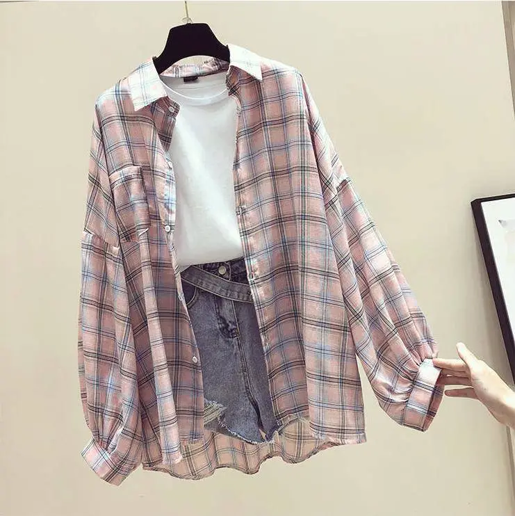 Women Plaid Shirt Sun Protection Jacket 2025 Loose Korean Style — feature 6