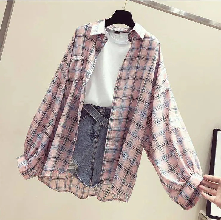 Women Plaid Shirt Sun Protection Jacket 2025 Loose Korean Style — feature 7