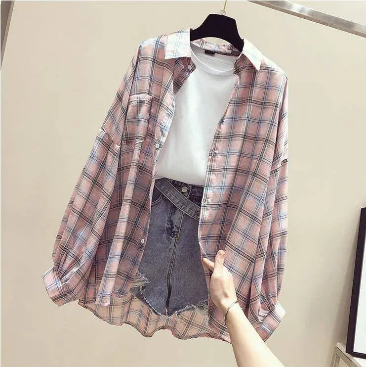 Women Plaid Shirt Sun Protection Jacket 2025 Loose Korean Style — feature 8