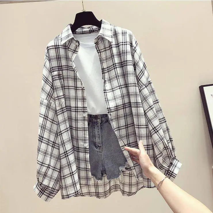 Women Plaid Shirt Sun Protection Jacket 2025 Loose Korean Style — feature 9