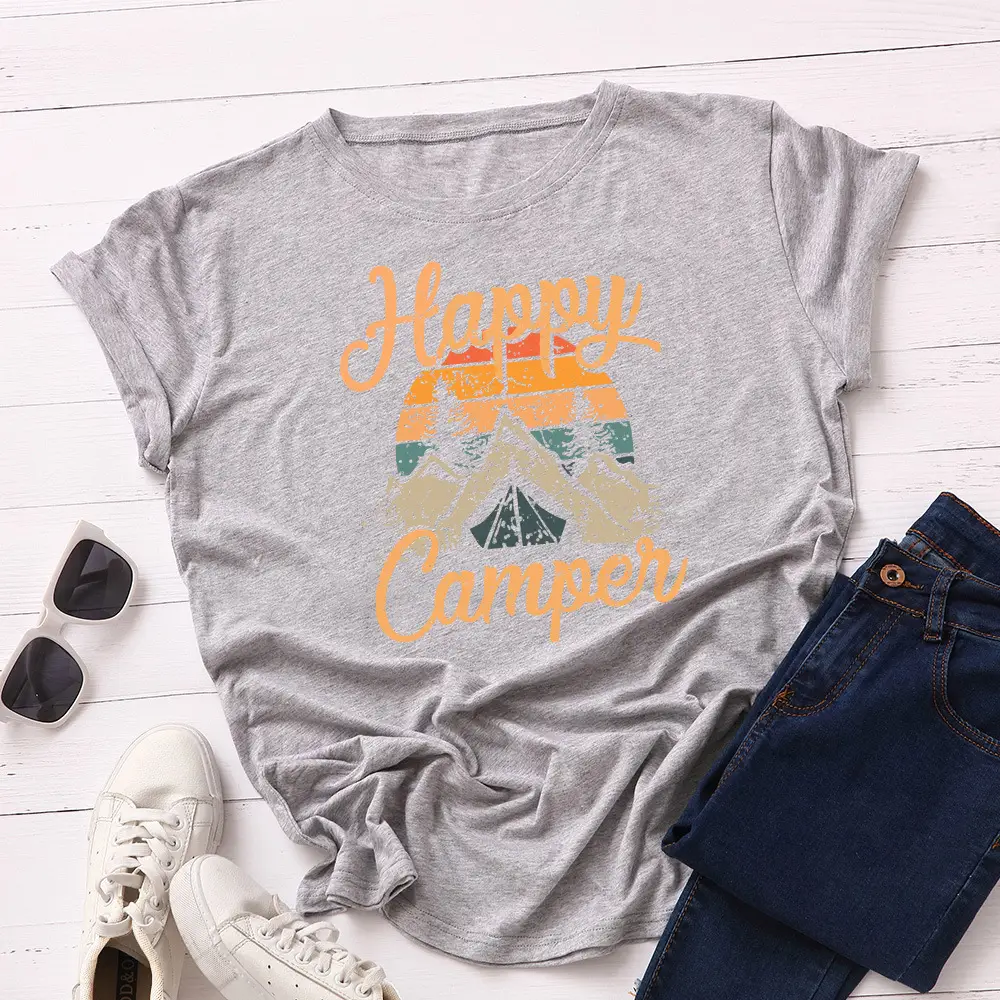 Women Cotton Happy Campers T-Shirt Maroon Short Sleeve - Image 10