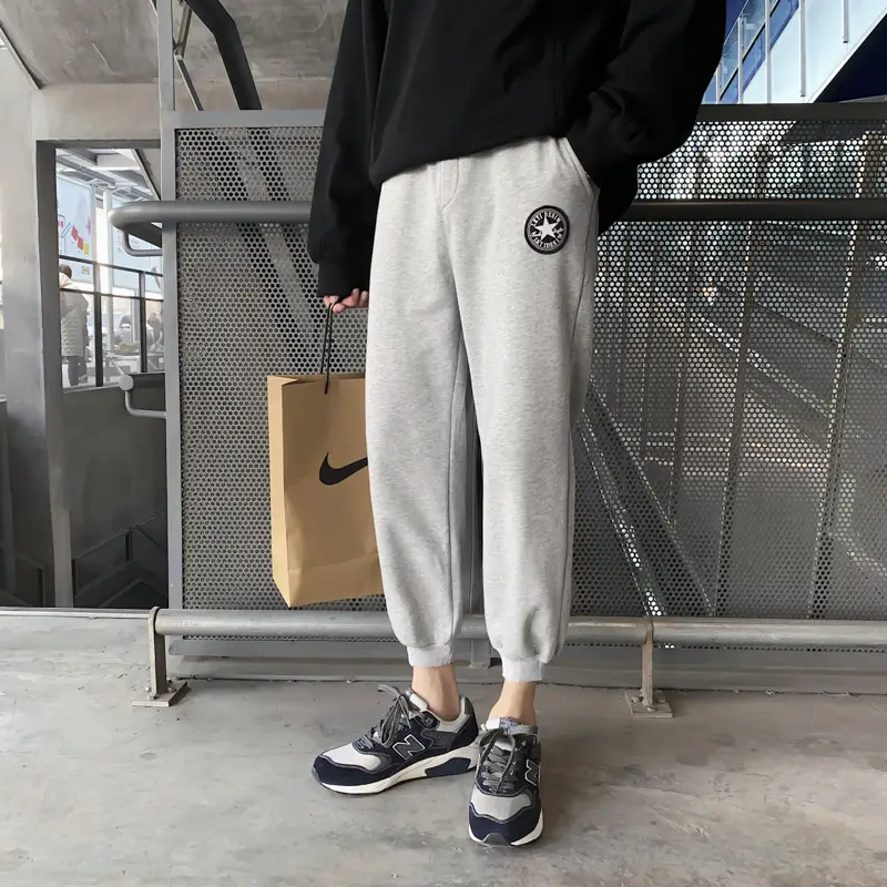 Men Korean Style Loose Leg Pants Black White Sneakers - Image 3