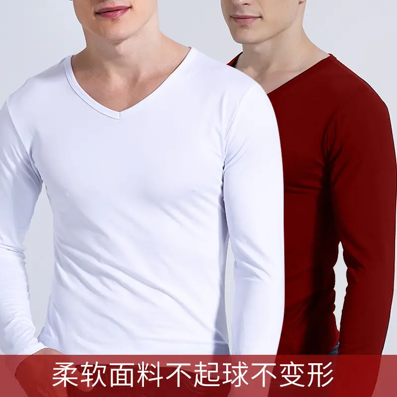 Men V-Neck Long Sleeve T-Shirt Navy Blue - Image 6