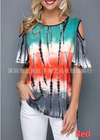 2020 Printed Off-Shoulder T-Shirt 30 Color - Image 32