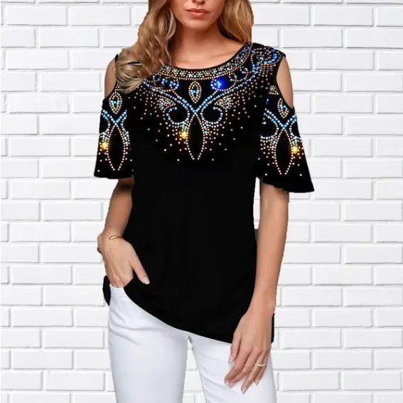 2020 Printed Off-Shoulder T-Shirt 30 Color - Image 11