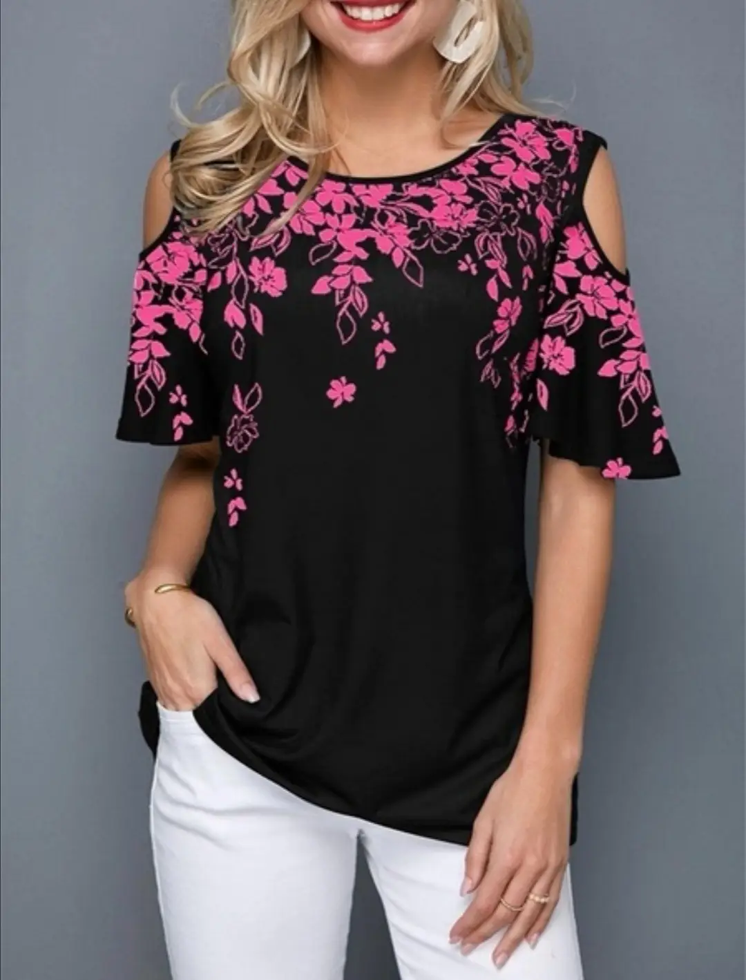 2020 Printed Off-Shoulder T-Shirt 30 Color - Image 14