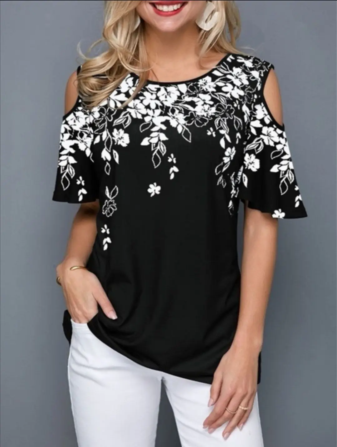 2020 Printed Off-Shoulder T-Shirt 30 Color - Image 17