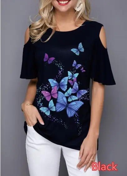 2020 Printed Off-Shoulder T-Shirt 30 Color - Image 21