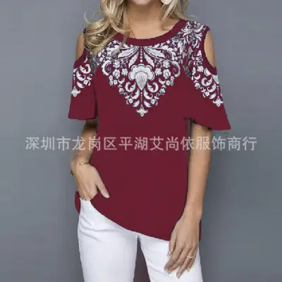 2020 Printed Off-Shoulder T-Shirt 30 Color - Image 24