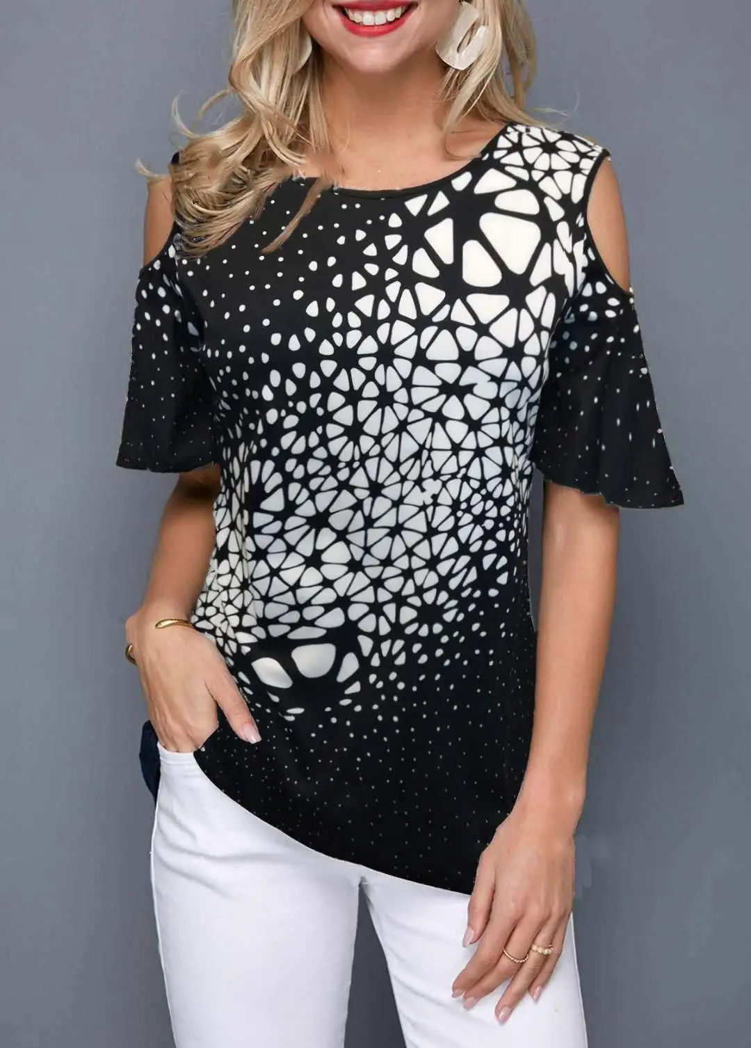 2020 Printed Off-Shoulder T-Shirt 30 Color - Image 25