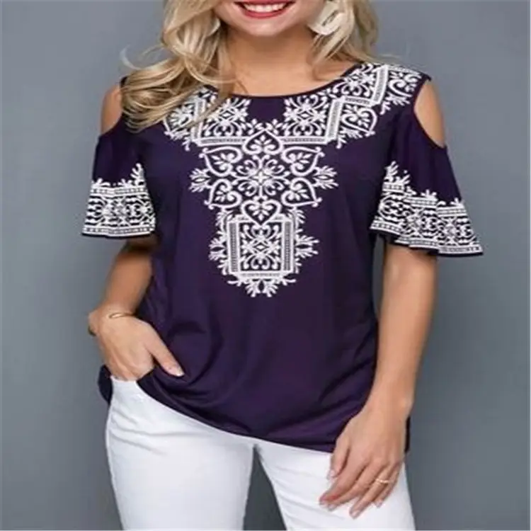 2020 Printed Off-Shoulder T-Shirt 30 Color - Image 26