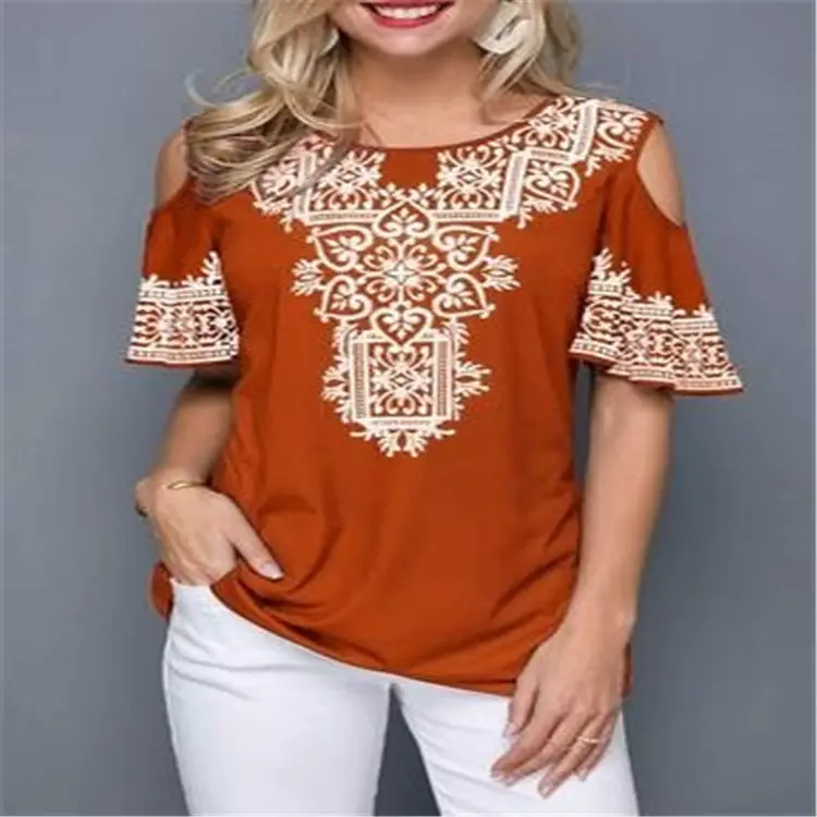 2020 Printed Off-Shoulder T-Shirt 30 Color - Image 28