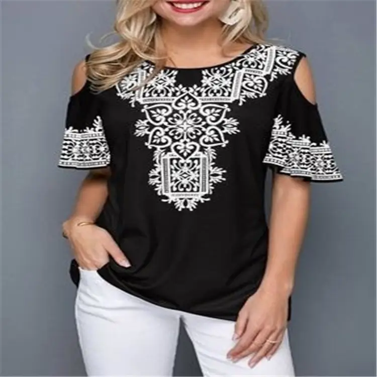 2020 Printed Off-Shoulder T-Shirt 30 Color - Image 29