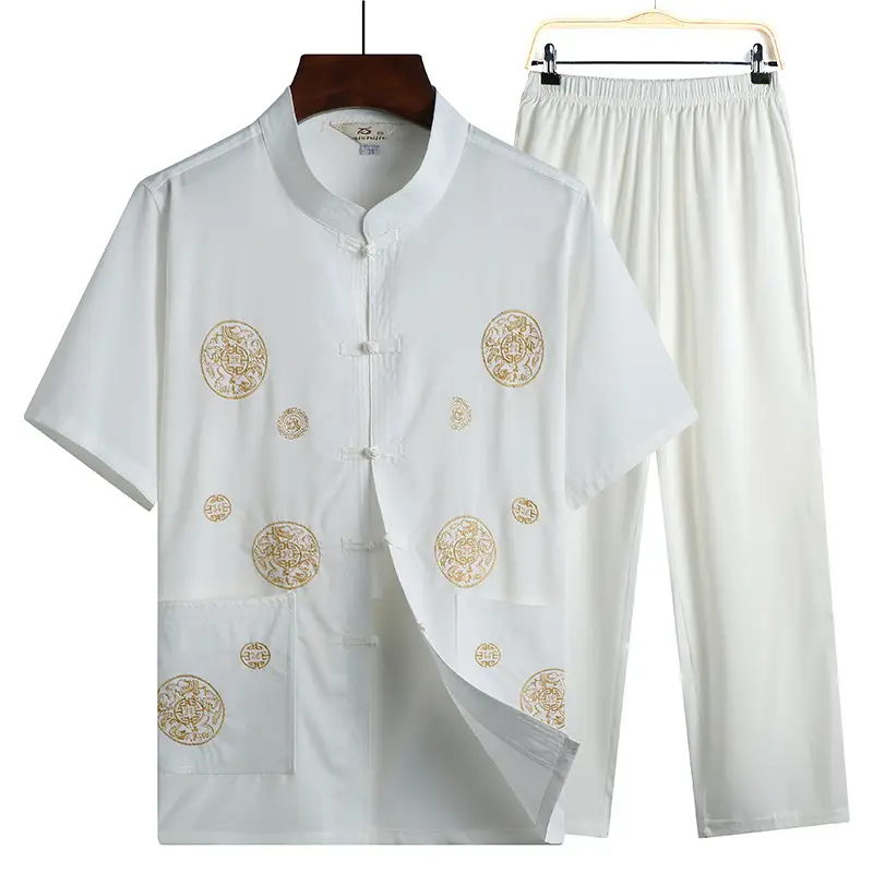 Red Tang Suit for Men Elderly Linen Casual Set - Image 8