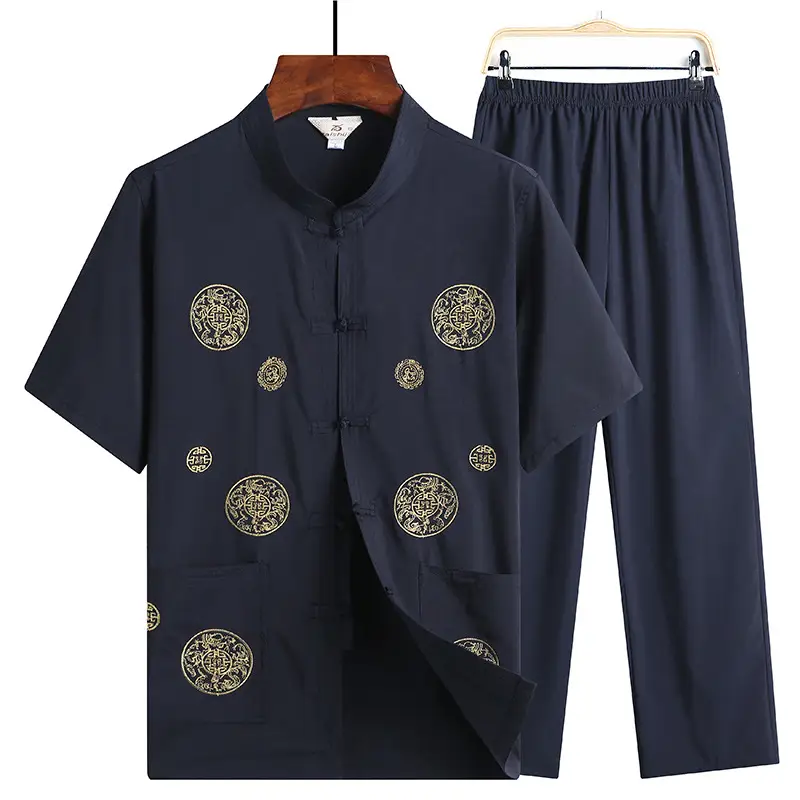 Red Tang Suit for Men Elderly Linen Casual Set - Image 9