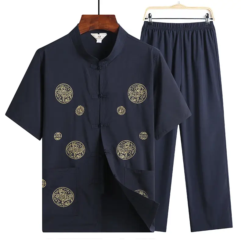 Red Tang Suit for Men Elderly Linen Casual Set — feature 17