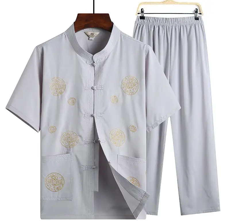 Red Tang Suit for Men Elderly Linen Casual Set — feature 19