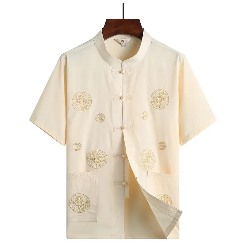Red Tang Suit for Men Elderly Linen Casual Set — feature 21
