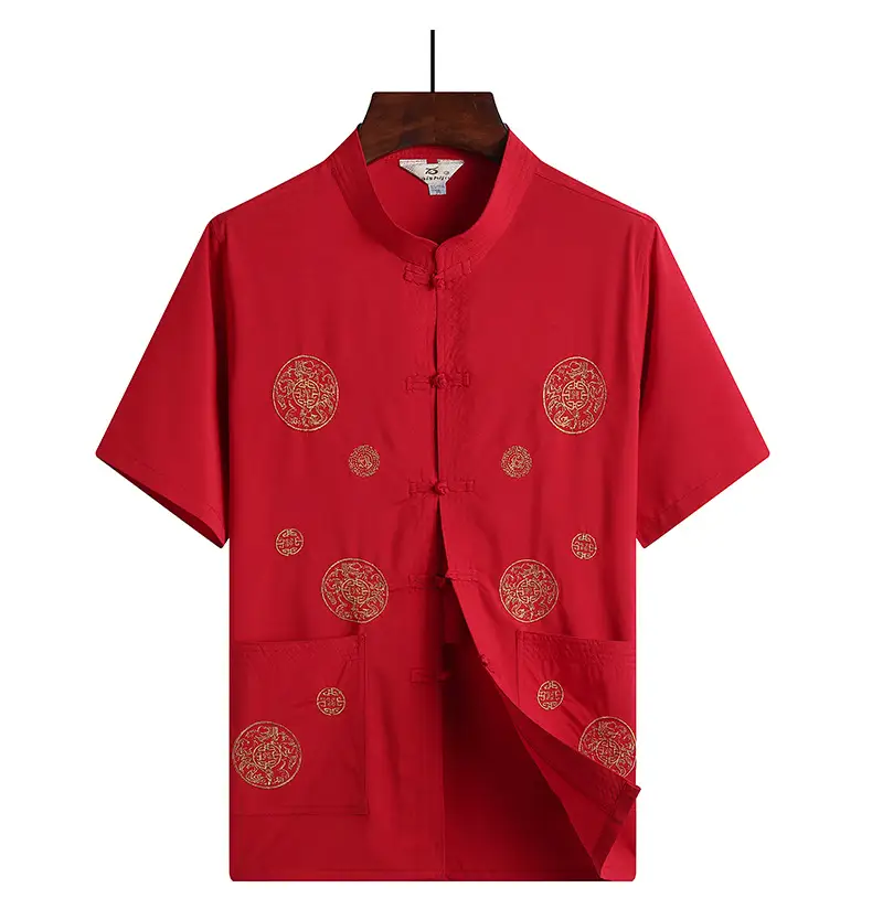 Red Tang Suit for Men Elderly Linen Casual Set — feature 23