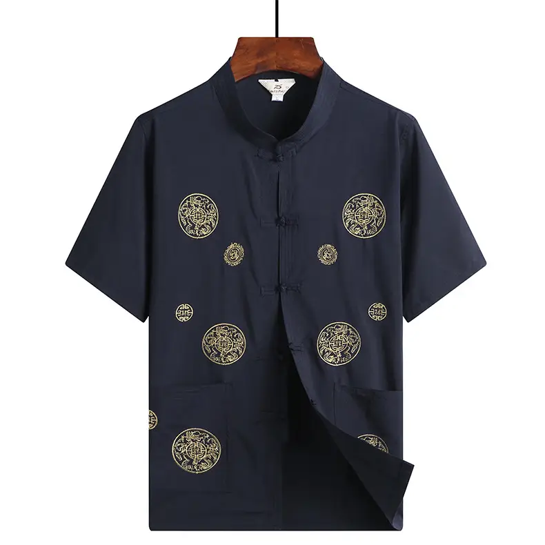 Red Tang Suit for Men Elderly Linen Casual Set — feature 25