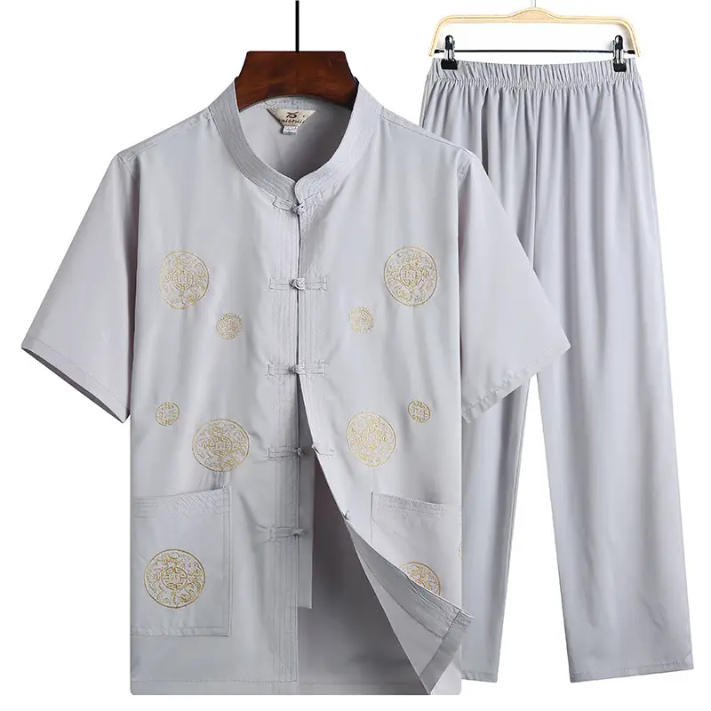 Red Tang Suit for Men Elderly Linen Casual Set - Image 2