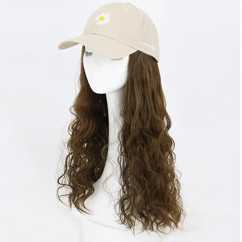 Korean Style Long Curly Hair Wig with Baseball Cap - Image 4