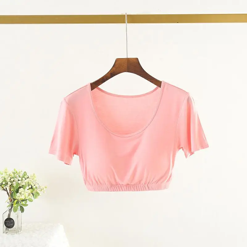 Women's Pink Yoga Top No Underwire Round Neck - Image 8