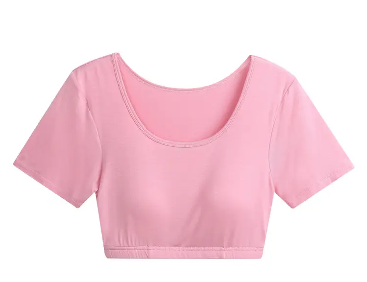 Women's Pink Yoga Top No Underwire Round Neck - Image 3