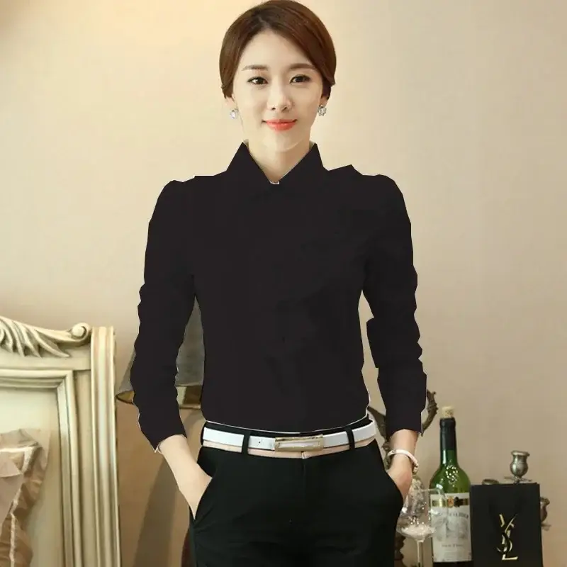 White Ruffled Collar Shirt for Women Long Sleeve Professional - Image 17