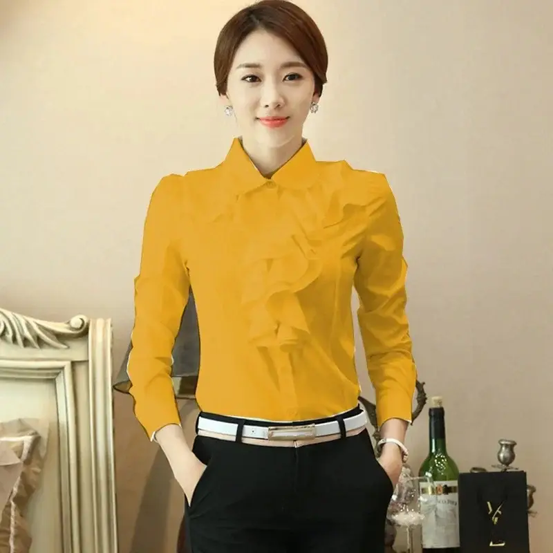 White Ruffled Collar Shirt for Women Long Sleeve Professional - Image 28