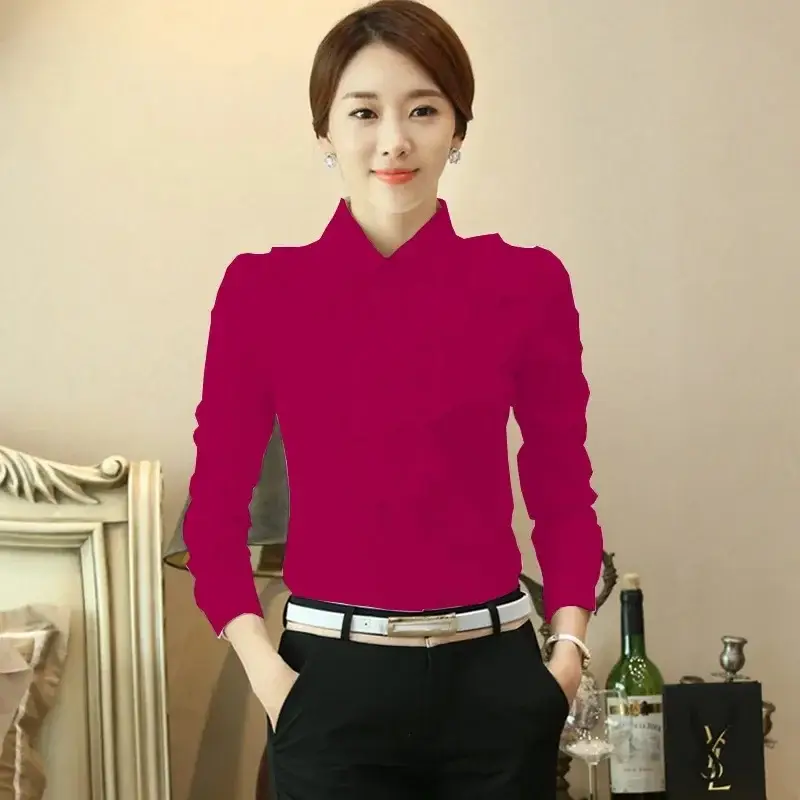 White Ruffled Collar Shirt for Women Long Sleeve Professional - Image 41