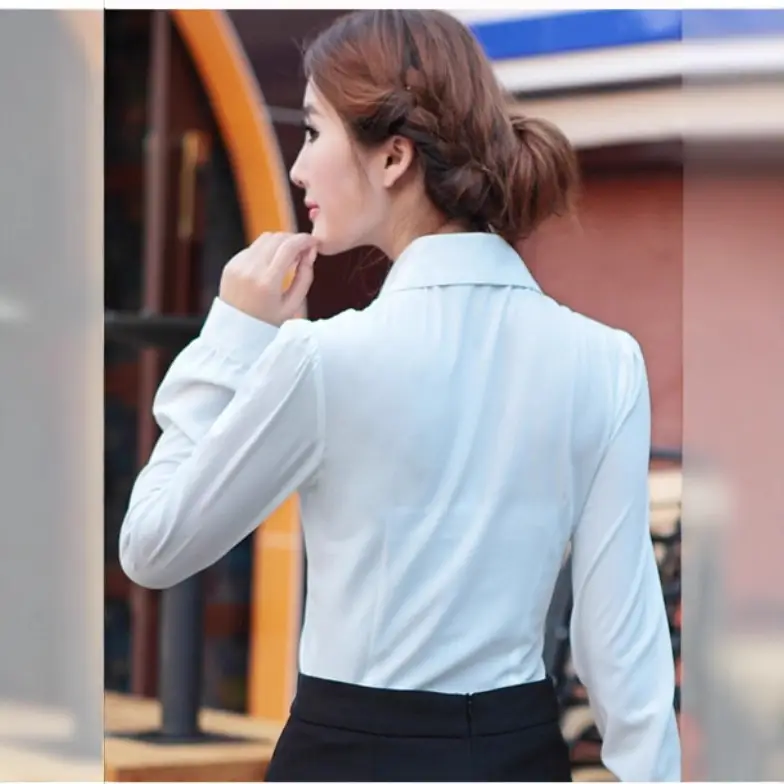 Women's White Long Sleeve Business Shirt Slim Fit - Image 8