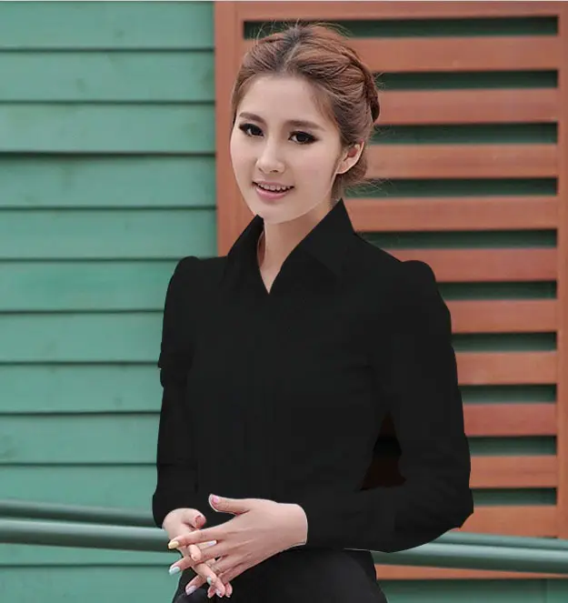 Women's White Long Sleeve Business Shirt Slim Fit - Image 4