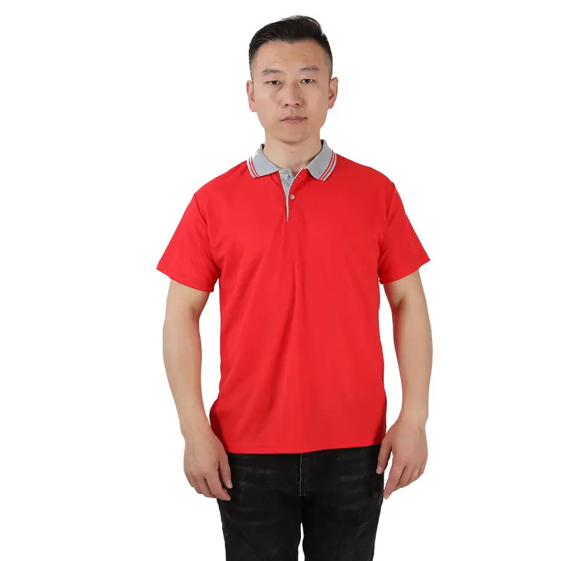 Red Polo T-Shirt with Logo Print for Men - Image 2