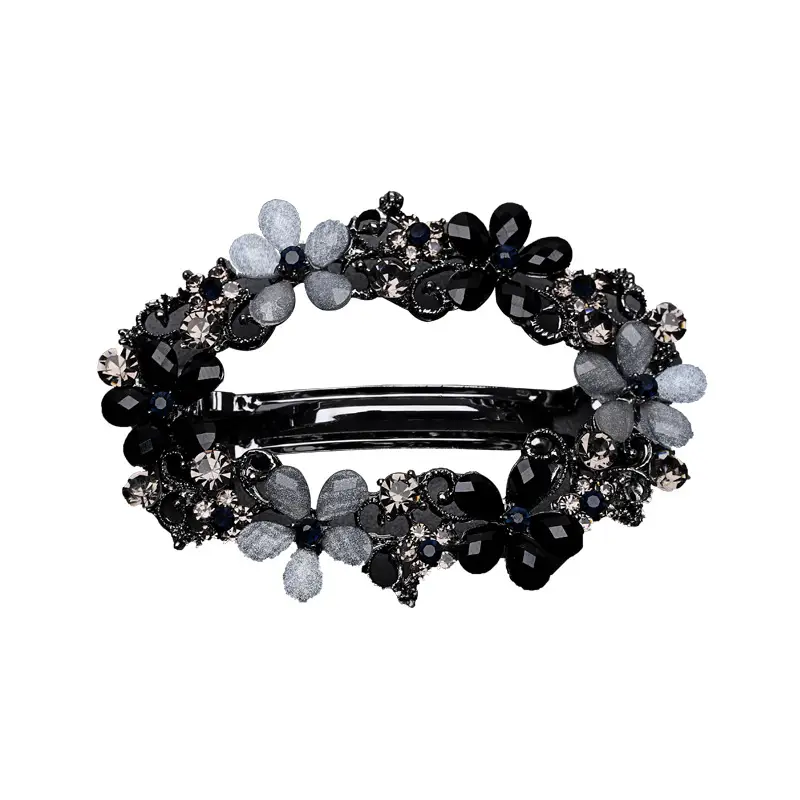 Black Crystal Flower Hair Clip for Women - Image 7