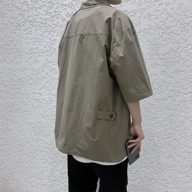 Men's Light Gray Short Sleeve Korean Style Shirt - Image 5