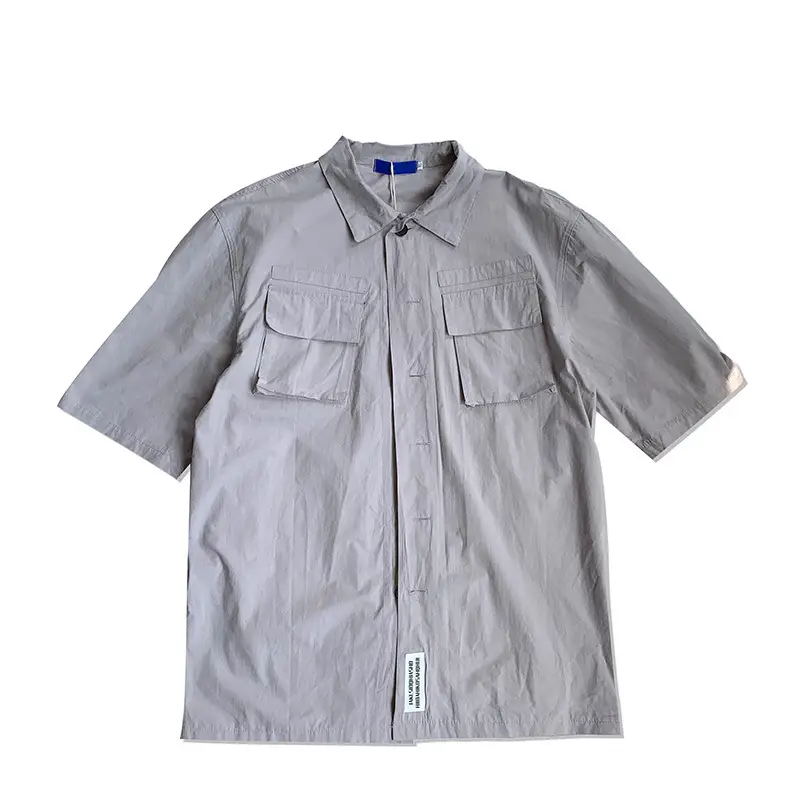 Men's Light Gray Short Sleeve Korean Style Shirt - Image 7