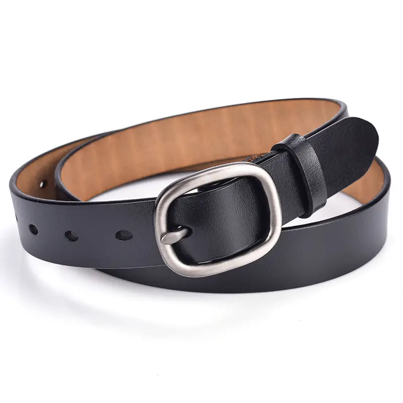 New Women's Black Leather Belt with Gold Buckle - Image 10