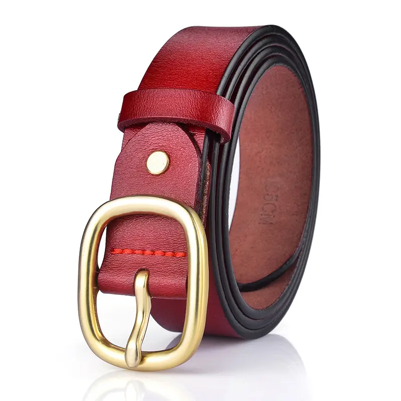 New Women's Black Leather Belt with Gold Buckle - Image 6